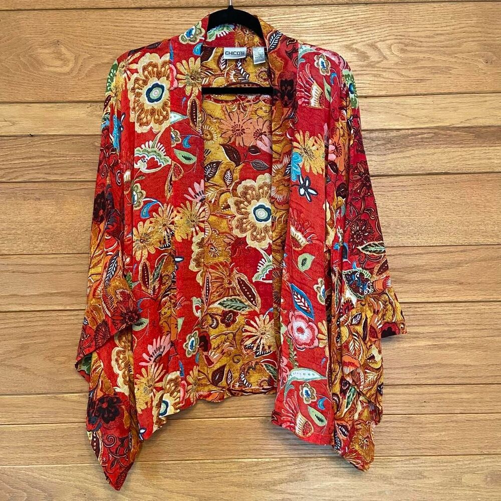 Chico's vintage 90s floral paisley print kimono sleeve open front coverup